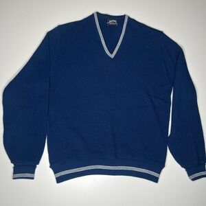 Vintage Puritan Mens XL V-Neck Sweater Navy Blue White Tipping Made in USA